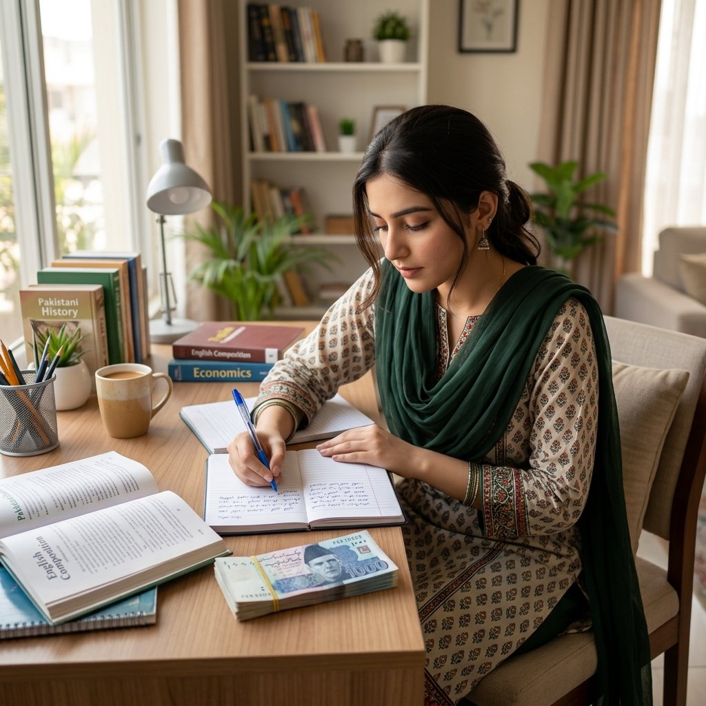 Pakistani Girl Writing Assignment